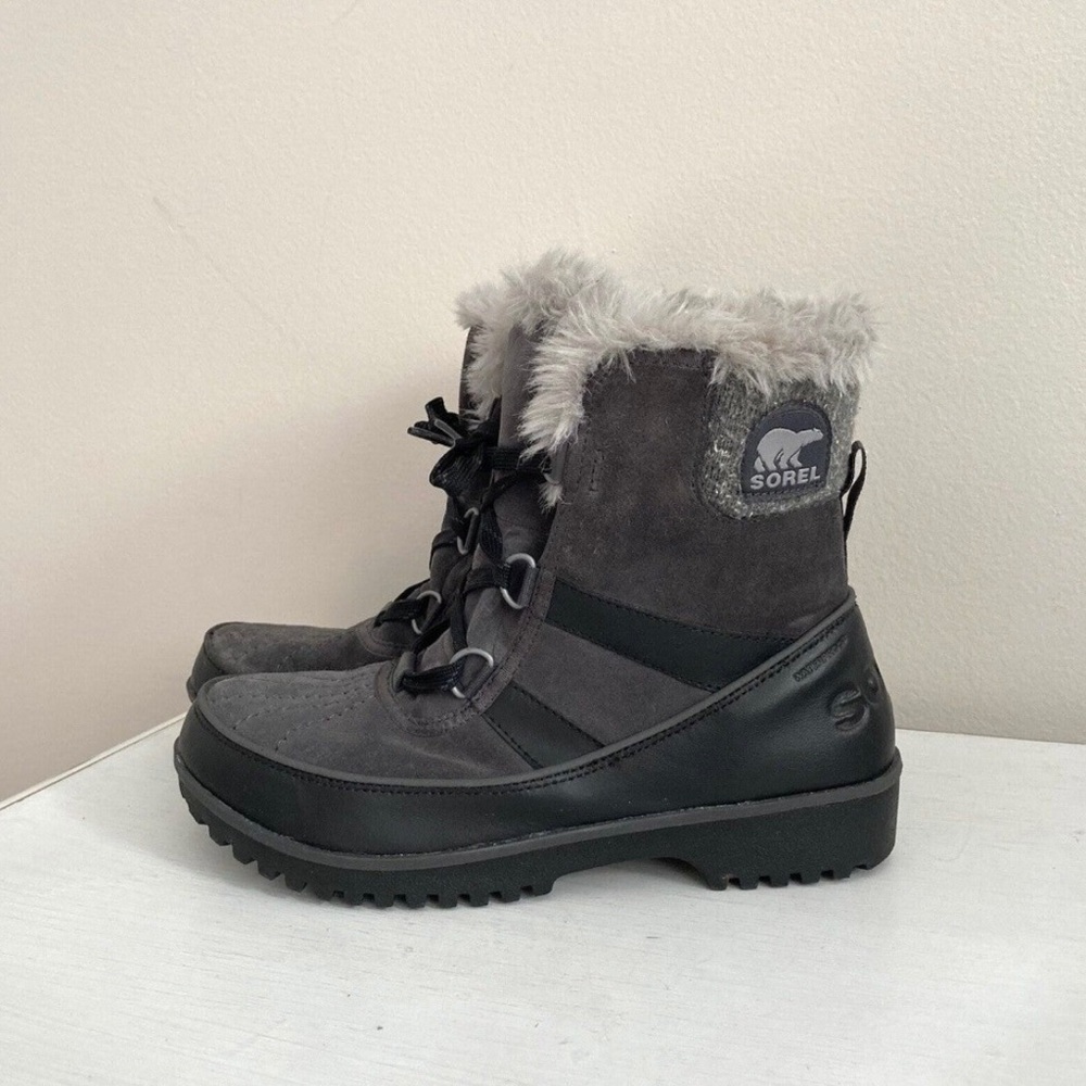 Sorel Womens Tivoli II Waterproof Suede Gray Black Winter Boots Size 8.5